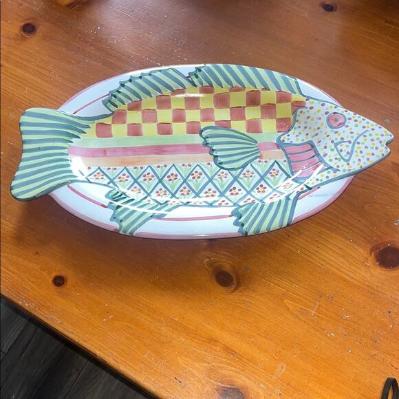 MacKenzie-Childs Other - Rare Mackenzie Childs Colorful Fish-Shaped Ceramic Platter 19” Vintage